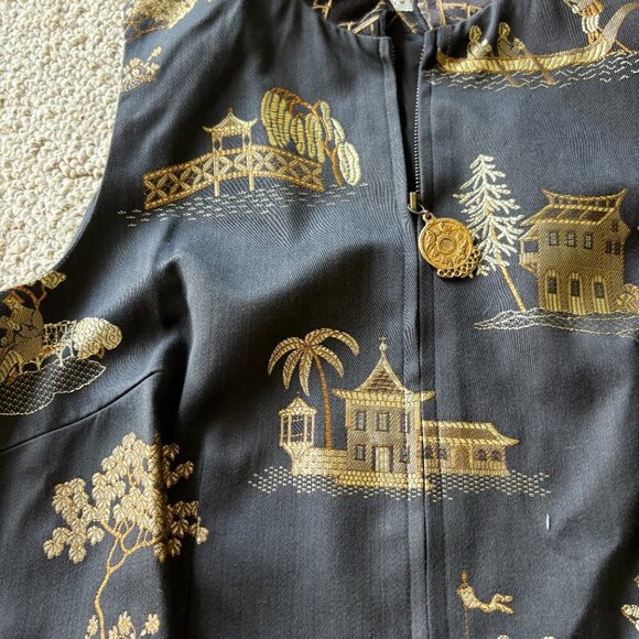 Vintage TAPP New York Vest | S/M | Black Gold Embroidered | Asian Inspired | USA - Picture 4 of 13